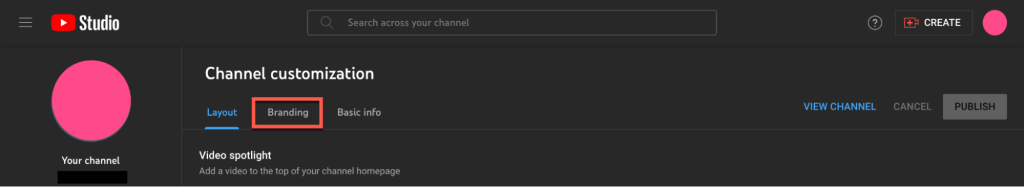 youtube channel customization branding tab