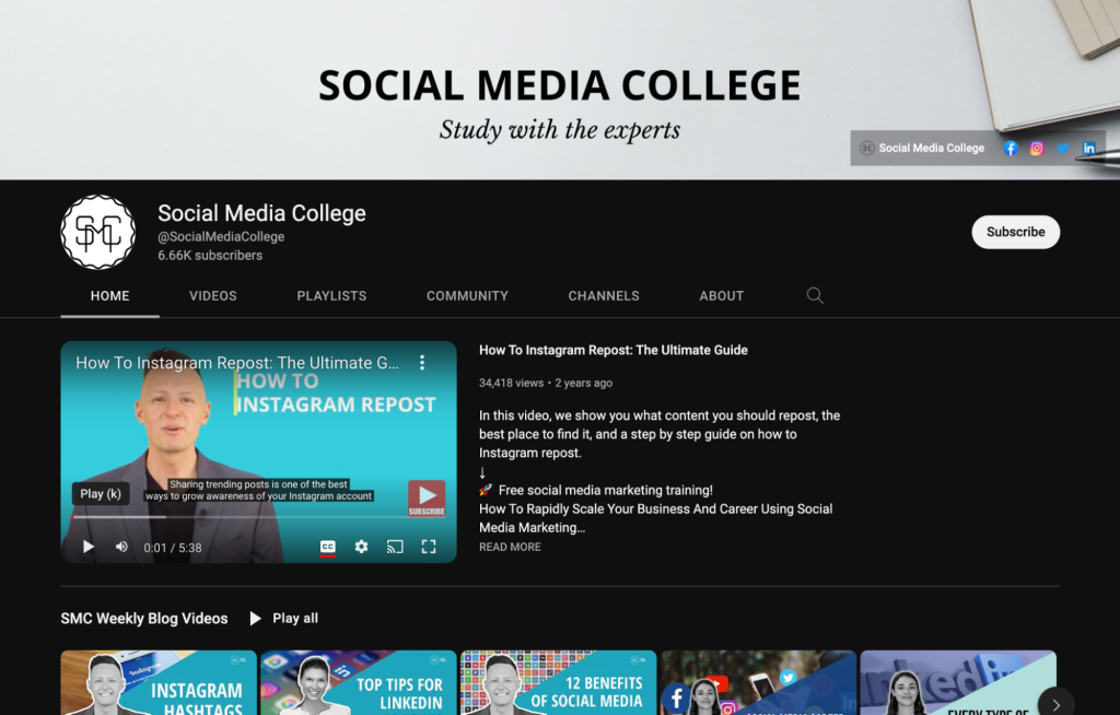 youtube social media college