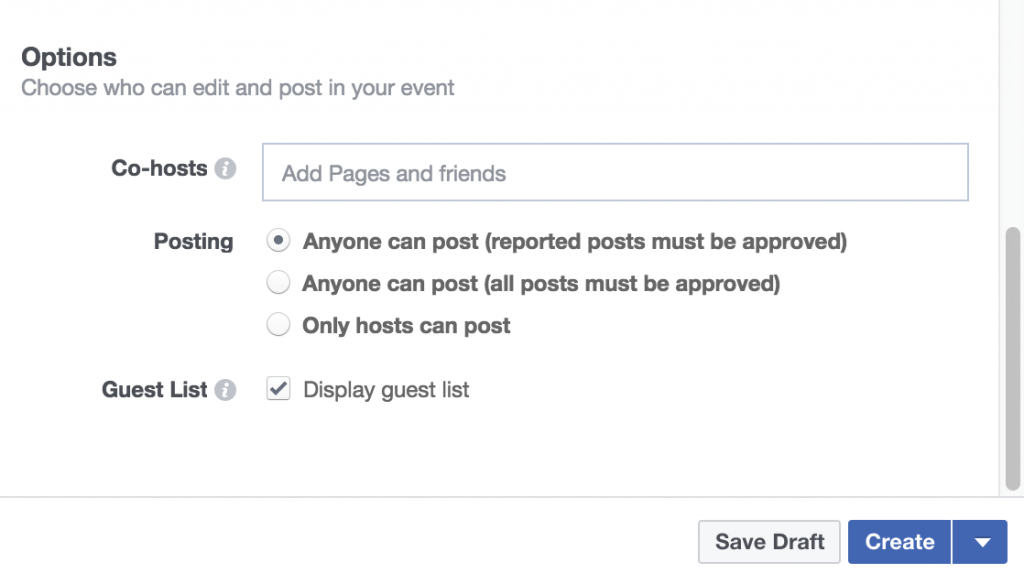 facebook event hosts and admin