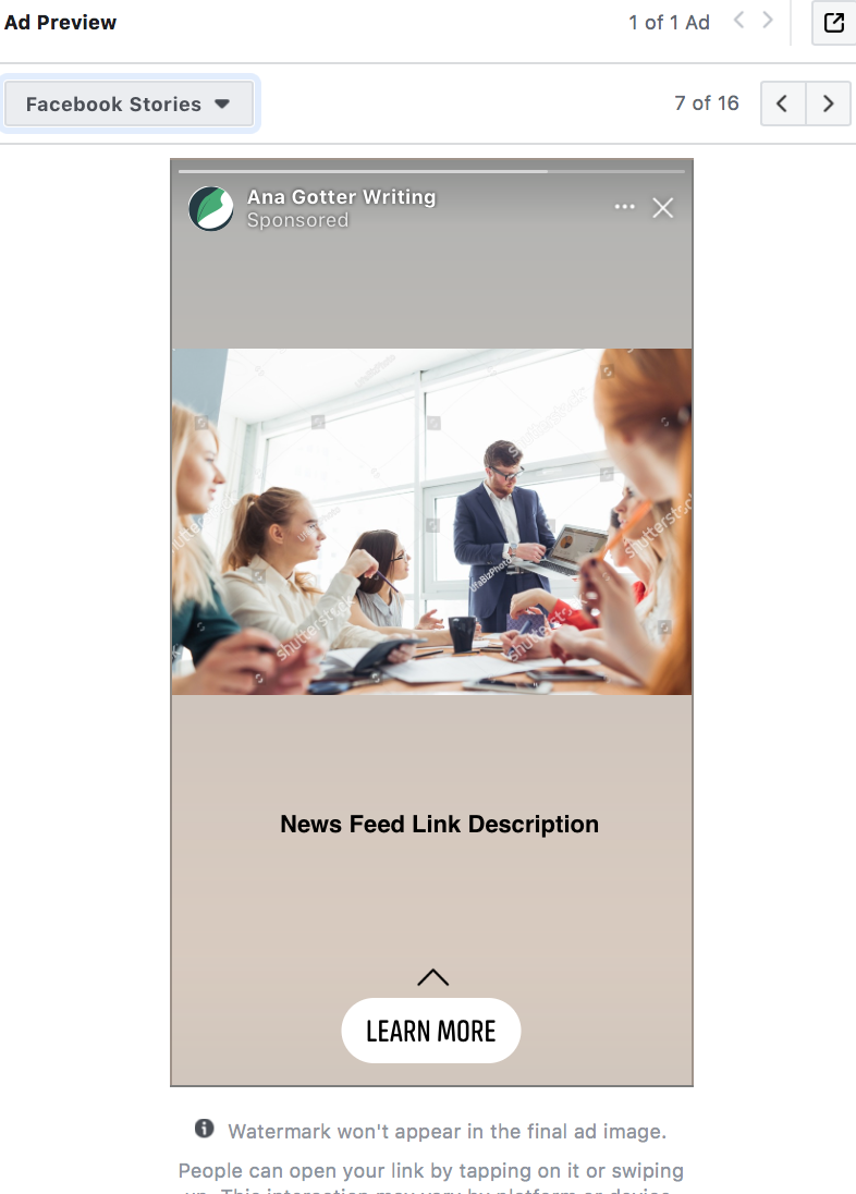 facebook story ad preview