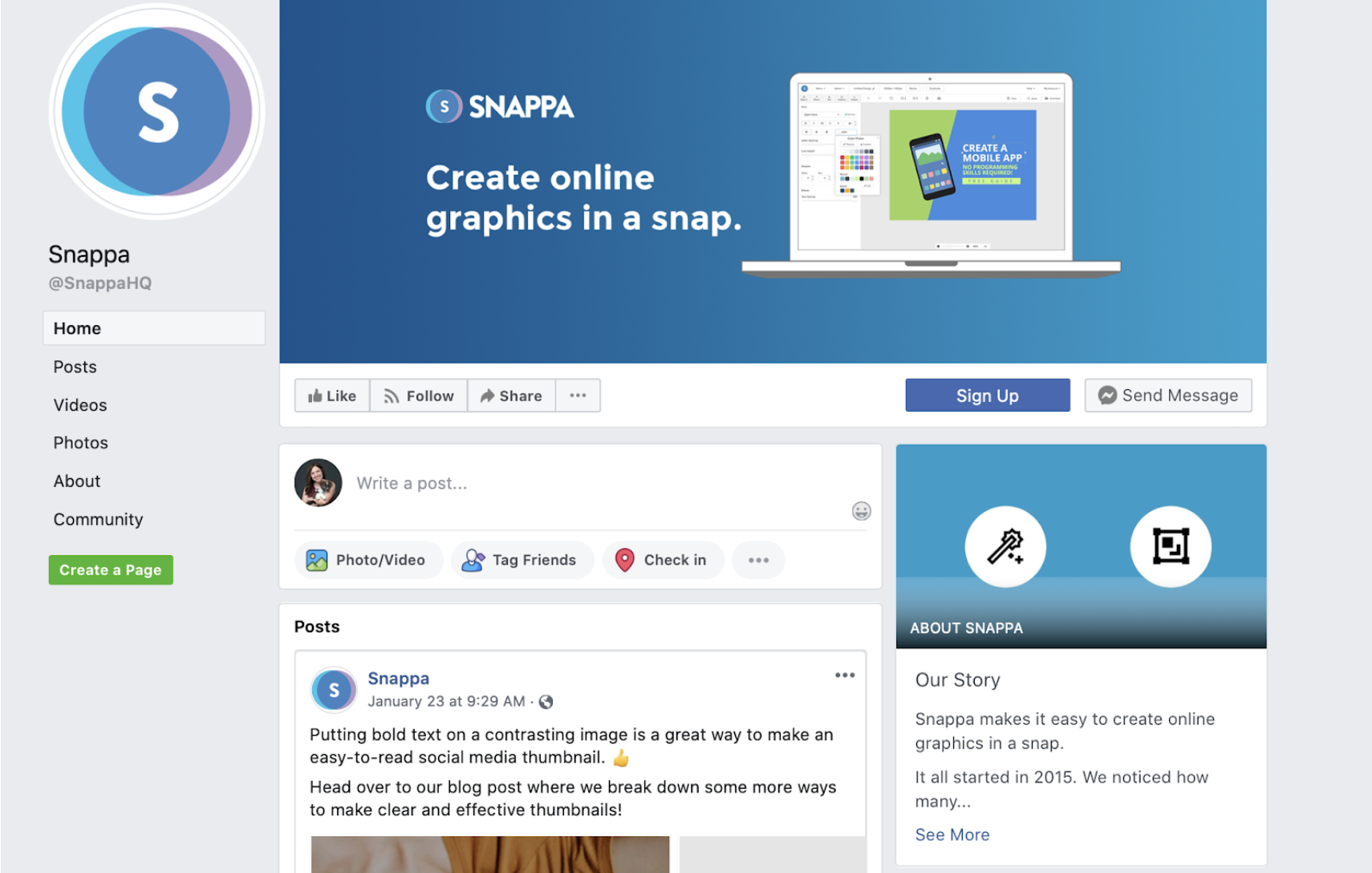 Facebook "our story"