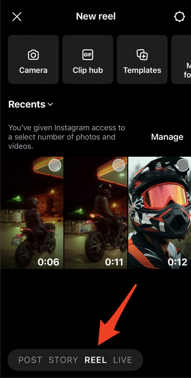 A screenshot showing how to create a Reel on Instagram