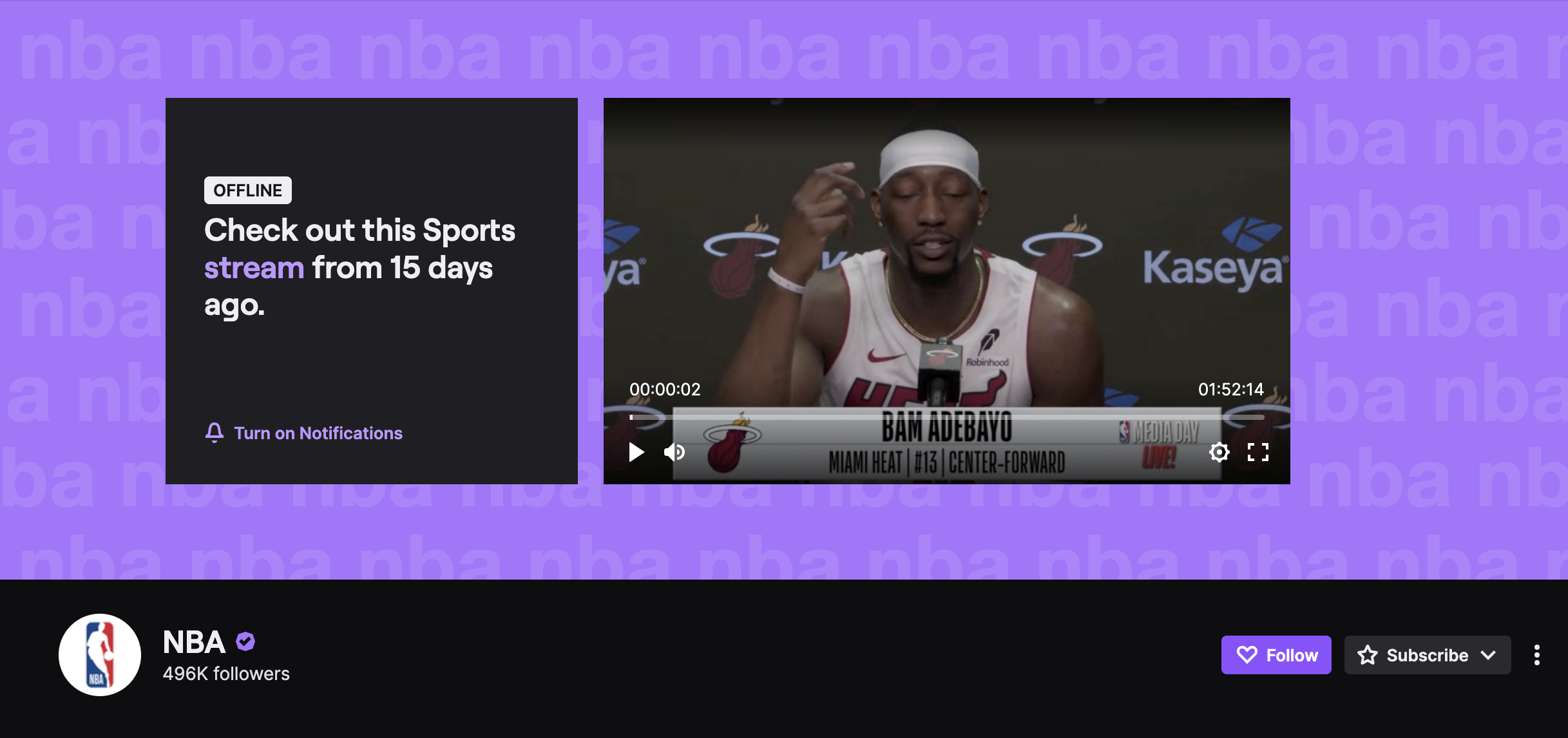 Default Twitch profile banner example from the NBA Twitch channel