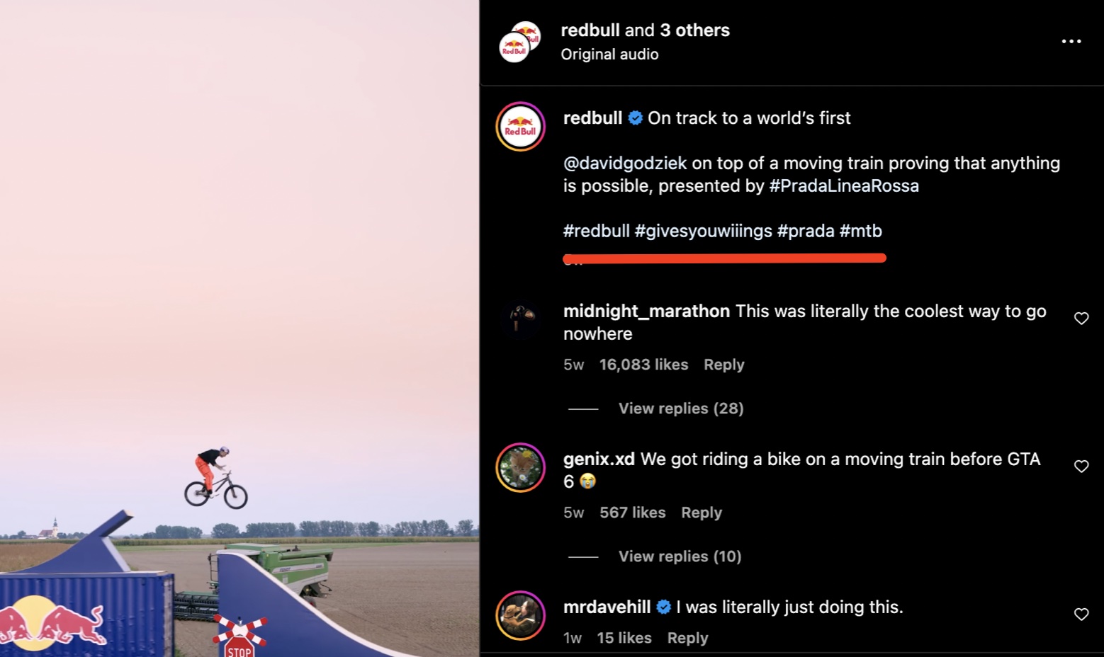 Branded hashtags from Redbull's Instagram account