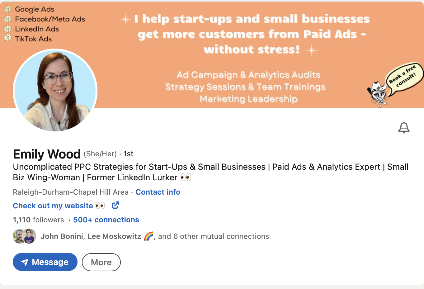 Emily Wood LinkedIn profile example