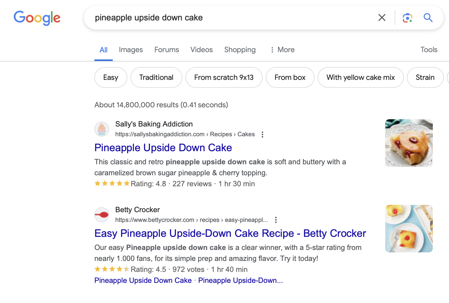 SEO optimized images showing up in a Google search result