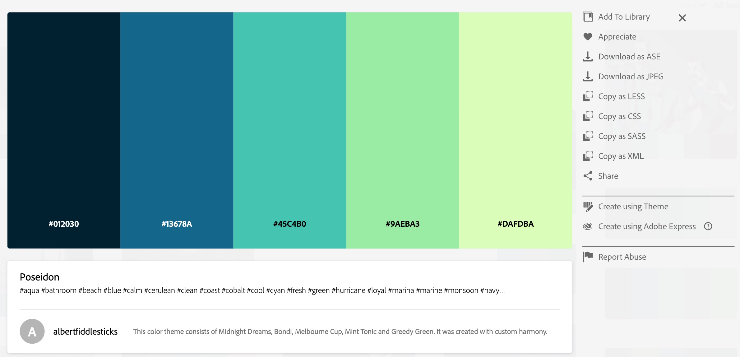 Adobe color palette example